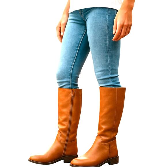 NWOT Shoedazzle 7 Brown Riding Women's Boots Knee Length Zipper Shoe New No Tag - Picture 1 of 7